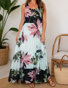 Tropical Lily Chiffon Maxi Dress