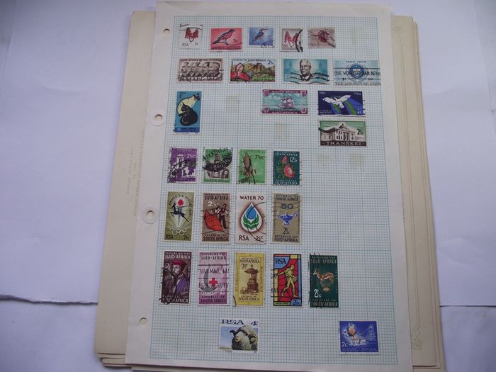 A collection of stamps from Northern Rhodesia, Southern Rhodesia, Rhodesia, South Africa and Nyasaland on loose pages