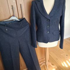 Stunning Hobbs Fully Lined Pure Wool Navy Trouser Suit 10-12
