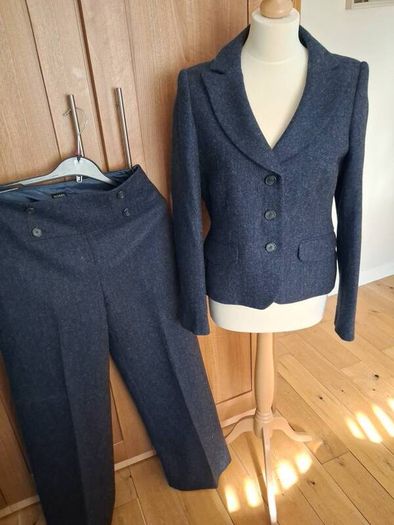 Stunning Hobbs Fully Lined Pure Wool Navy Trouser Suit 10-12