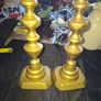 Beautiful Pair of Brass Candlesticks have a distinctive shape with a stacked, diamond-like or beehive styled stem and a sturdy hexagonal base, Postage Available Image 4