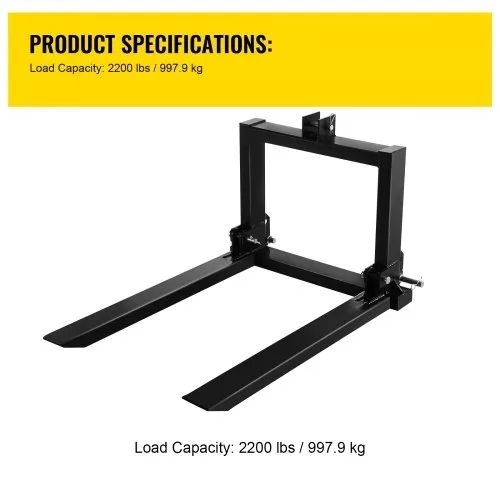 3 Point Hitch Pallet Fork 907.2 kg, Fork Attachment for Category 1 Tractor, 64.8x55.9x104.1 cm,