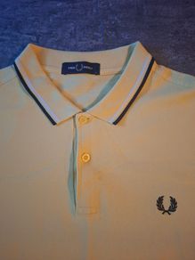 Fred Perry Mens Twin Tipped Polo Shirt Yellow Navy White Size L
