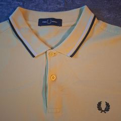 Fred Perry Mens Twin Tipped Polo Shirt Yellow Navy White Size L