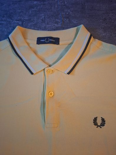 Fred Perry Mens Twin Tipped Polo Shirt Yellow Navy White Size L