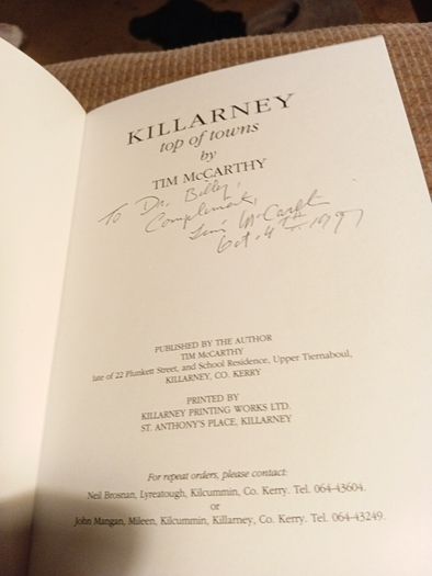 1996 Killarney top of towns. Recollections of a Lifetime. Tim McCarthy. Signed. Ireland. Tradition.