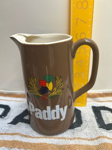 Vintage Paddy Whiskey Water Jug and  Paddy advertising bar towel