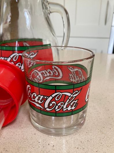 Coca Cola Liberty Stained Jug Set With Two Glasses