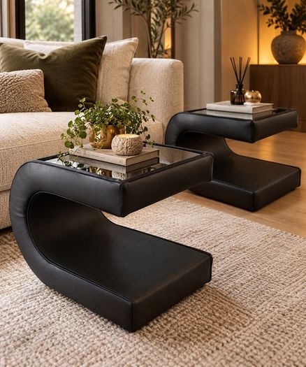Contemporary Design Black Side Tables Bedside Lockers Brand New
