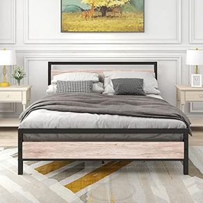 King Size Bed Frame with Wood Headboard Underbed Storage Space,Easy Assembly
