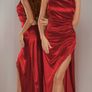 New Red Satin Debs Dress Prom Ball Gown Full Length Evening Gown Image 4