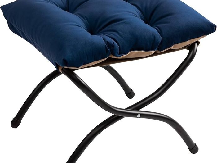 Foldable Footstool Foot Rest Stool Folding Footstools for Living Room Garden Balcony Velvet Leg Rest Sofa Small Ottoman with Metal Legs, Dark Blue