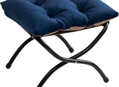 Foldable Footstool Foot Rest Stool Folding Footstools for Living Room Garden Balcony Velvet Leg Rest Sofa Small Ottoman with Metal Legs, Dark Blue