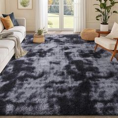 Area Rug 120x160cm, Machine Washable Anti-Slip Fluffy Tie Dye Carpet, Soft Thick Floor Rug for Living Room Bedroom Nursery Kids Room, Light Grey