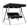 Three-Seater Garden Swing Chair, with Adjustable Canopy - Black Image 2