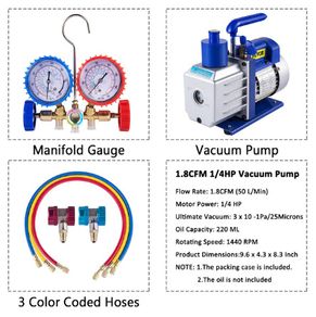 Refrigerant Vacuum Pump Kits 1.8CFM 1-4HP HVAC Refrigeration with Manifold Gauge for Household Air Conditioning
