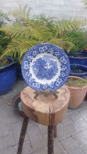 Lovely Vintage Blue and White 7.75 Inch Luncheon Plate By Enoch Wedgwood (Tunstall) Ltd, in the Lovely Cottagecore Style Woodland Pattern, Some Crazing