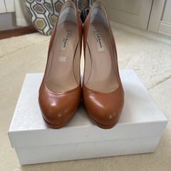 LK Bennett sledge stilettos; tan