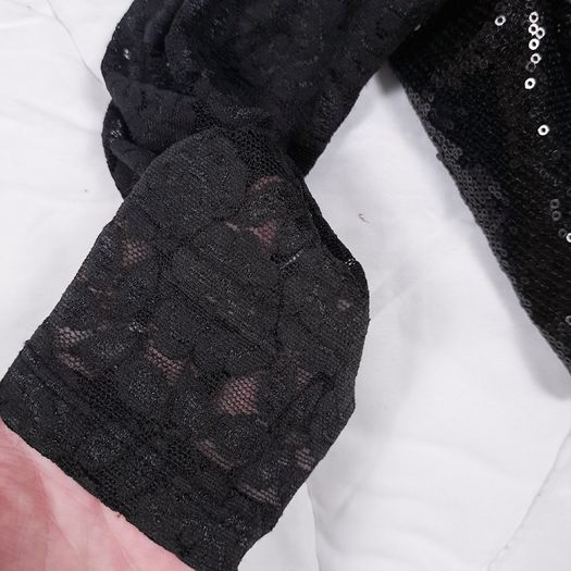 Miss Frida Black Y2K Goth Sequined Sparkly Lace Sleeve Cropped Bolero Shrug Cardigan Size S