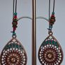 Antique Copper Filigree Iridescent Crystals & Turquoise Loop Hoop Earrings Image 5
