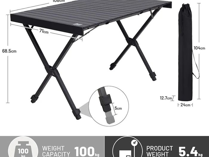 Folding Camping Table Fold up Height Adjustable Garden Table, 108x71cm Portable Roll up Picnic Table Support 100kg Aluminum 4ft Desk for Outdoor BBQ Caravan Dining Backyard(Black)