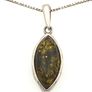 Vintage 925 Sterling Silver & Natural Dark Green Amber Necklace Image 3