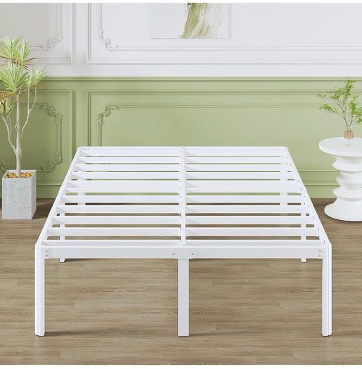 High White King Size Bed Frame 5ft with Rounded Corners, Heavy Duty Metal Bed Frames King Size with Steel Slats, 46 cm High, Ample Space Under-bed, Noise Free, Easy Assembly