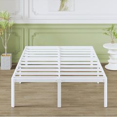High White King Size Bed Frame 5ft with Rounded Corners, Heavy Duty Metal Bed Frames King Size with Steel Slats, 46 cm High, Ample Space Under-bed, Noise Free, Easy Assembly