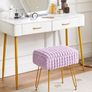 Rectangle Vanity Chair with Storage Space, Footrest Footstool Ottoman, Vanity Stool, Dressing Table Chair, with Anti-Slip Feet, for Makeup Room, Bedroom, Square Grid Pattern, Purple Image 3
