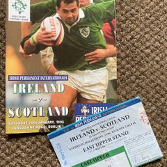 Very Rare 1996 Ireland v Scotland - Five Nations Championship Programme + Match Ticket