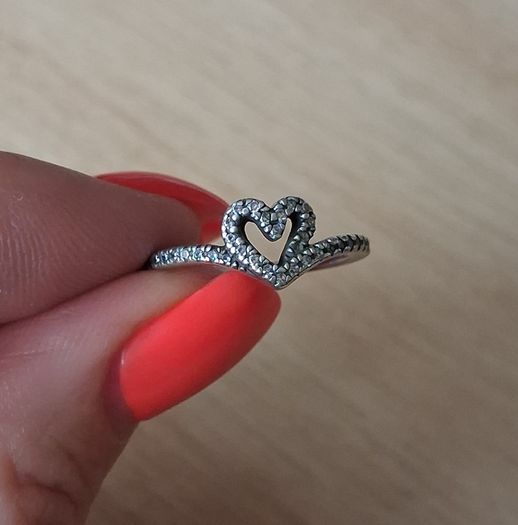 Pandora Sparkling Wishbone Heart silver ring  size 48