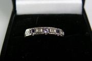 9ct Gold Amethyst &amp; Diamond Half Eternity Ring Size N, 2g, Fully Hallmarked