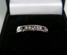 9ct Gold Amethyst & Diamond Half Eternity Ring Size N, 2g, Fully Hallmarked