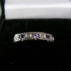 9ct Gold Amethyst & Diamond Half Eternity Ring Size N, 2g, Fully Hallmarked