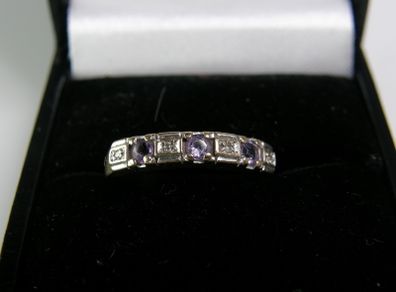 9ct Gold Amethyst & Diamond Half Eternity Ring Size N, 2g, Fully Hallmarked