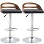 Set of 2 Contemporary Design Bar Stools Adjustable Seat Height 360 Swivel PU Synthetic Upholstery Black Slatted Wood-Effect Backrest Image 2