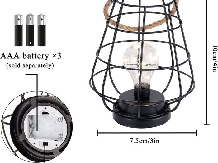 Hanging Battery Lamp, 22cm High Cage Table Lamp Decorative Lamp Battery Powered, Accent Cordless Light Bedside Battery Lamp for Home Living Room Bedroom Kitchen Wedding Home Hallway(Black)