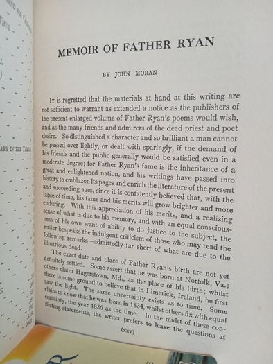 Poems: Patriotic, Religious, Miscellaneous by Abram J. Ryan. With an Introductory Essay by Rev. John Talbot Smith and an Appreciation by John Moran. (LP182)