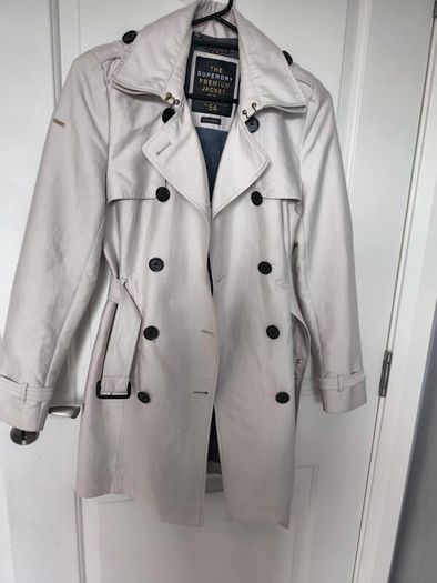 Superdry Premium Trench Coat Cream Size XS EU 36