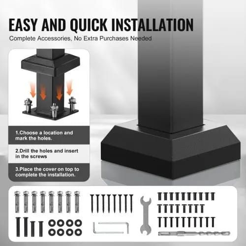 Outdoor Steps, 2-3 Step Stair Hand Rail Kit, Transitional Carbon Steel Railings with Installation Kit, Stair Rails for Seniors, Concrete Steps & Porch & Deck, Black Retro Arch
