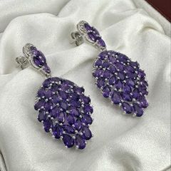Silver Harry Ivens Exquisite Amethyst & Zircon Drop Earrings