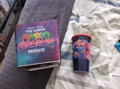 Super Mario Galaxy Movie Popcorn Tin and Drink