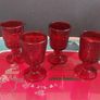 Fabulous Vintage Retro Set of Four Matching Small Universal Footed Red Glasses with a Fleur de Lis Relief Pattern - Perfect for Halloween Image 10