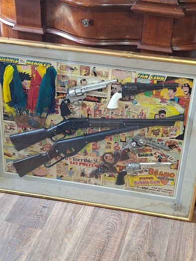 Very Large Old Collectors Toy Gun Display, this has to be Collected as is very big and has glass front.,