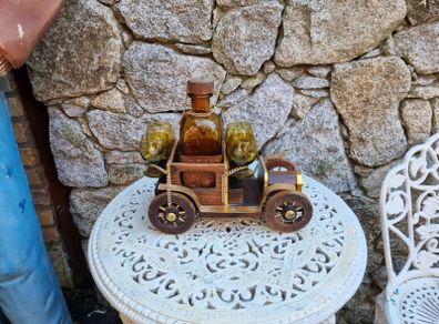 antique wooden car decanter set