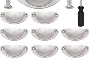 NEW SALE | 12 Pcs Silver Half Moon Shell Cup Pull Handles for Cabinet Cupboard Door Dresser Wardrobe Drawer with Screws &amp; Screwdriver, 65mm Hole Centre, Polished Nickel