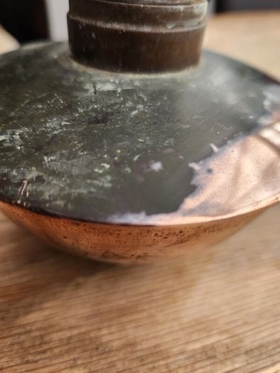 Victorian copper lamp on bun feet with chimney