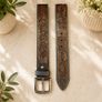 Premium Genuine Leather Belt Dual Tone Vintage Embossed Design with Antique Metal Buckle Image 9