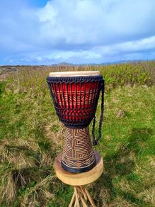 Large Carved Wooden African Djembe Drum with case