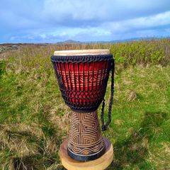 Large Carved Wooden African Djembe Drum with case
